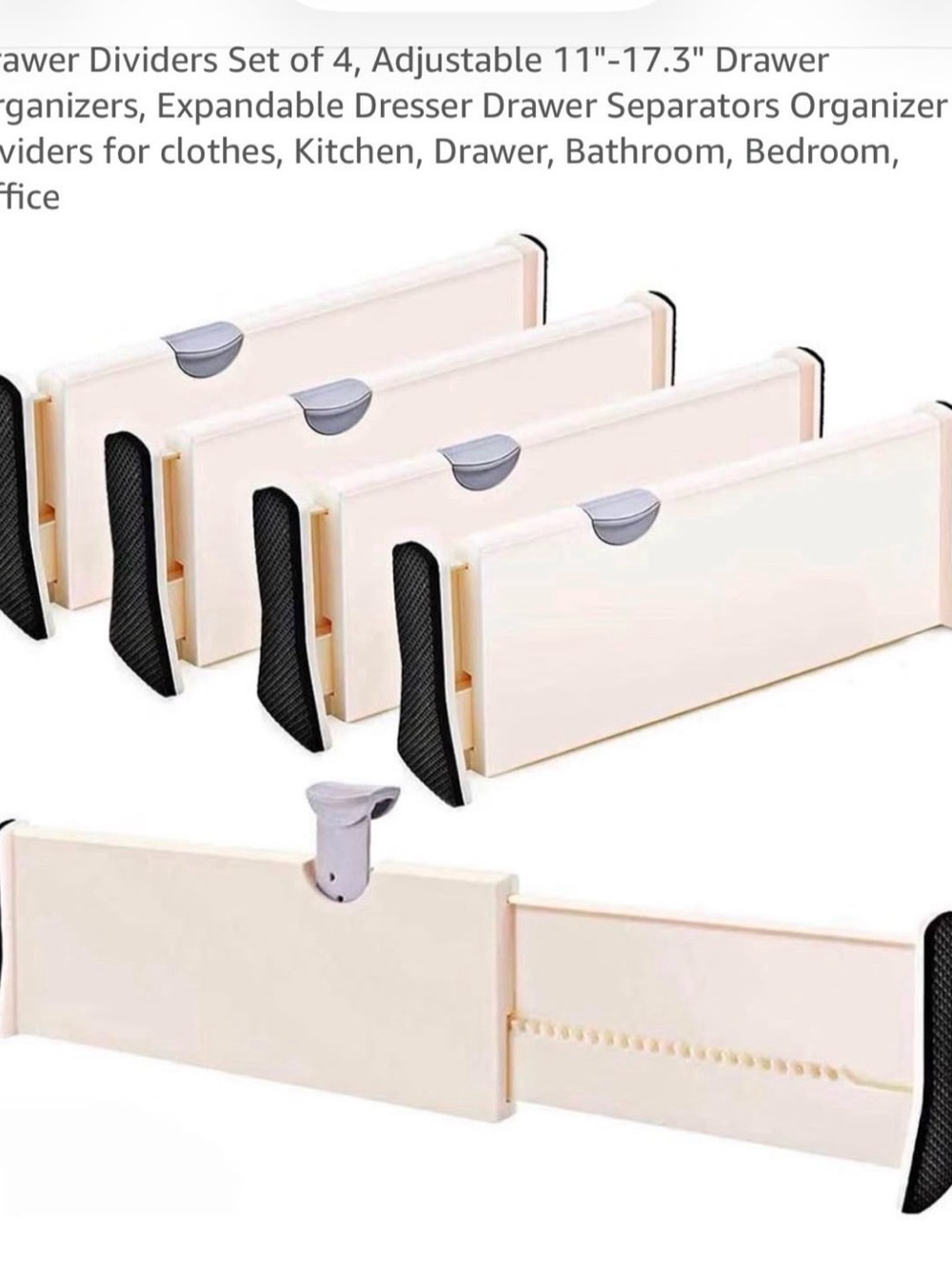 Adjustable Cream Drawer Dividers with Black End Caps - 4 Pack